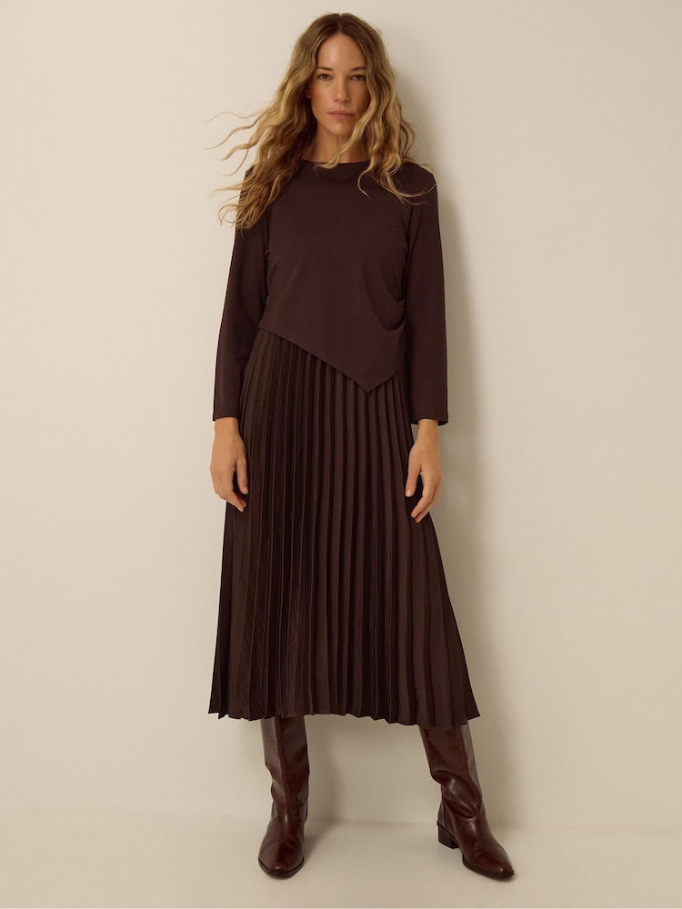 Monsoon Brown Petra Jersey Pleated Midi Dress - Image 1 of 5 Monsoon Brown Petra Jersey Pleated Midi Dress - Image 1 of 5