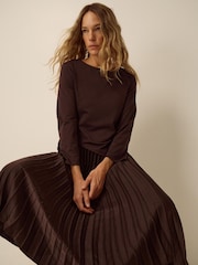 Monsoon Brown Petra Jersey Pleated Midi Dress - Image 2 of 5