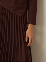 Monsoon Brown Petra Jersey Pleated Midi Dress - Image 3 of 5
