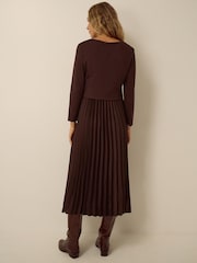 Monsoon Brown Petra Jersey Pleated Midi Dress - Image 4 of 5