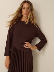 Monsoon Brown Petra Jersey Pleated Midi Dress - Image 5 of 5