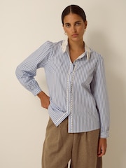 Monsoon Blue Quinn Lace Collar Stripe Shirt - Image 1 of 4