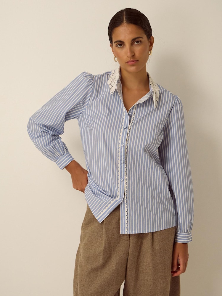 Monsoon Blue Quinn Lace Collar Stripe Shirt - Image 1 of 4