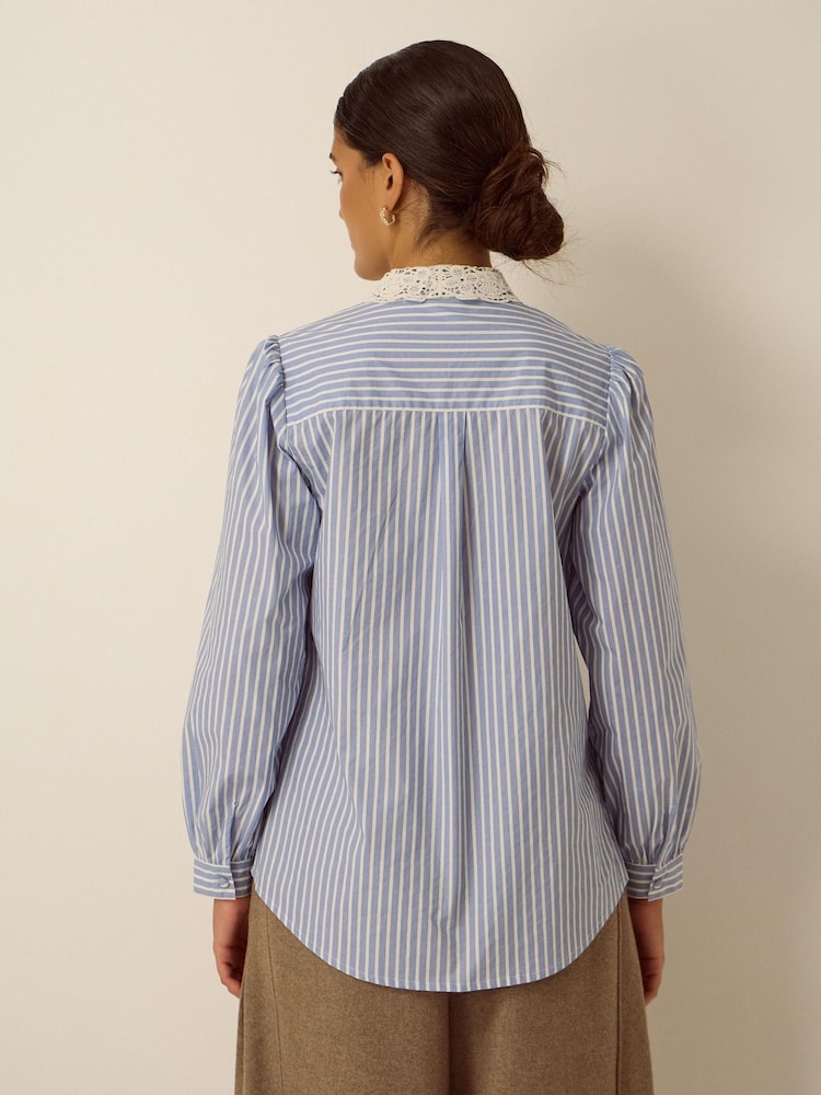 Monsoon Blue Quinn Lace Collar Stripe Shirt - Image 2 of 4