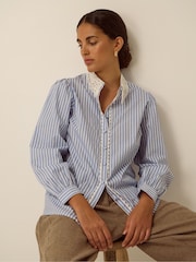 Monsoon Blue Quinn Lace Collar Stripe Shirt - Image 3 of 4