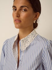 Monsoon Blue Quinn Lace Collar Stripe Shirt - Image 4 of 4