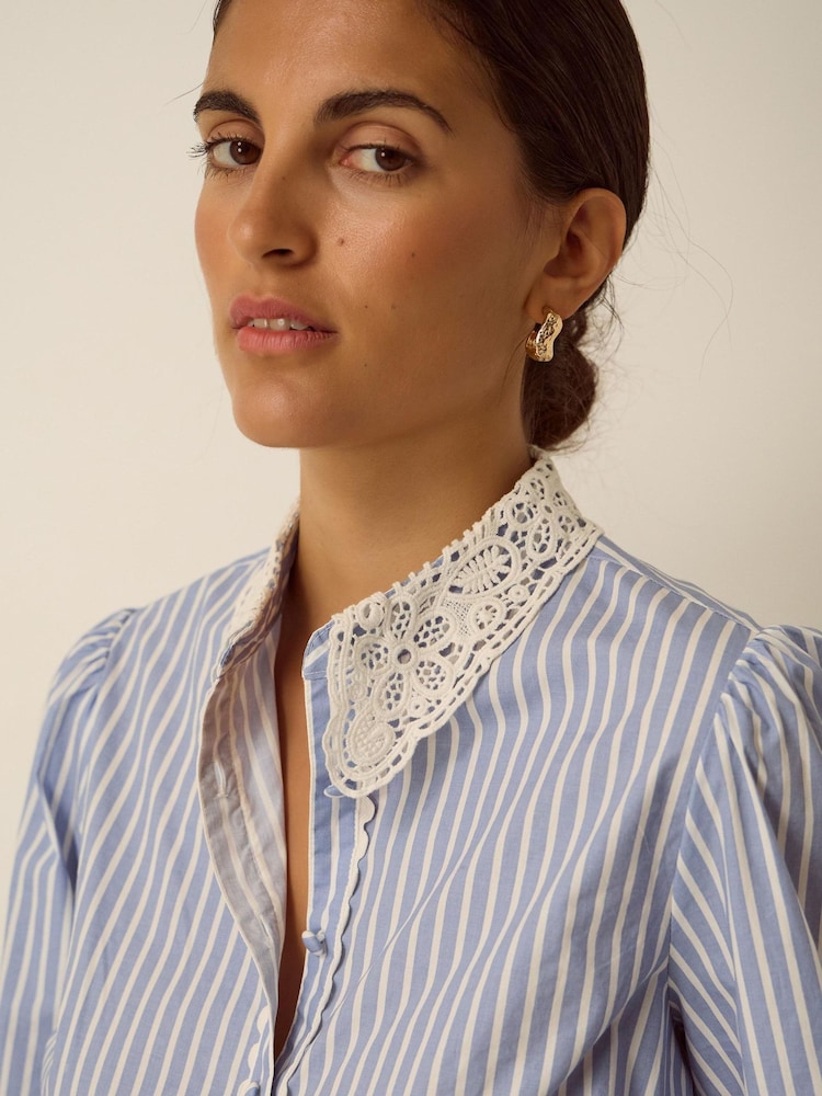 Monsoon Blue Quinn Lace Collar Stripe Shirt - Image 4 of 4