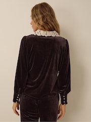 Monsoon Brown Leith Lace Collar Velvet Shirt - Image 3 of 5