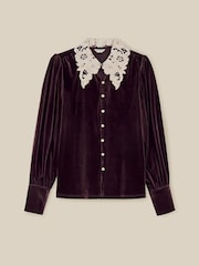 Monsoon Brown Leith Lace Collar Velvet Shirt - Image 5 of 5