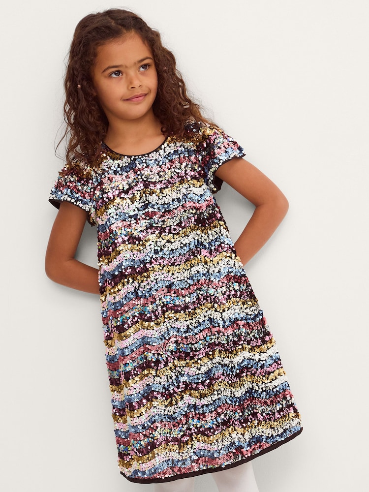 Monsoon Black Sequin Stripe Party Dress - Image 1 of 4