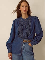Monsoon Blue Sophia Ruffle Denim Shirt - Image 1 of 4