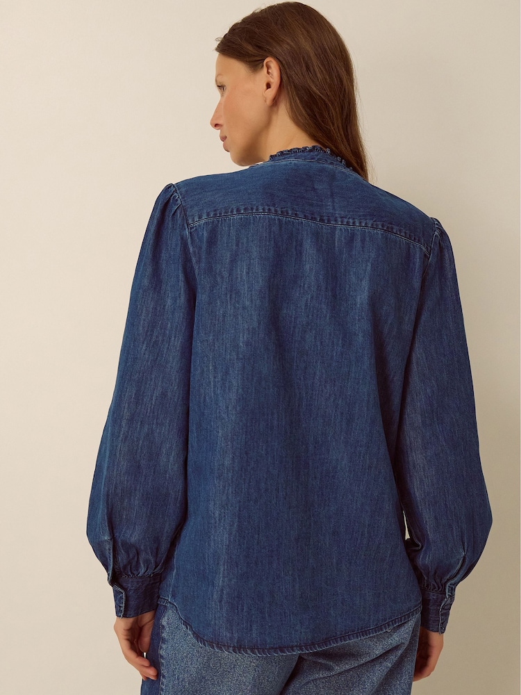 Monsoon Blue Sophia Ruffle Denim Shirt - Image 2 of 4 Monsoon Blue Sophia Ruffle Denim Shirt - Image 2 of 4