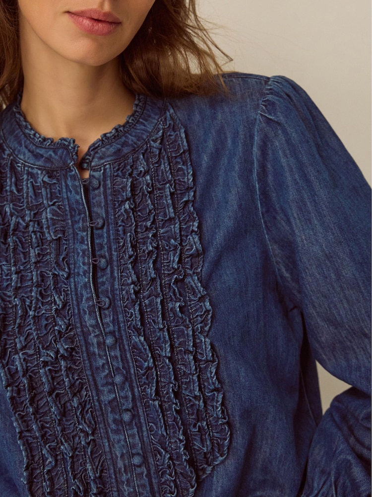 Monsoon Blue Sophia Ruffle Denim Shirt - Image 4 of 4 Monsoon Blue Sophia Ruffle Denim Shirt - Image 4 of 4