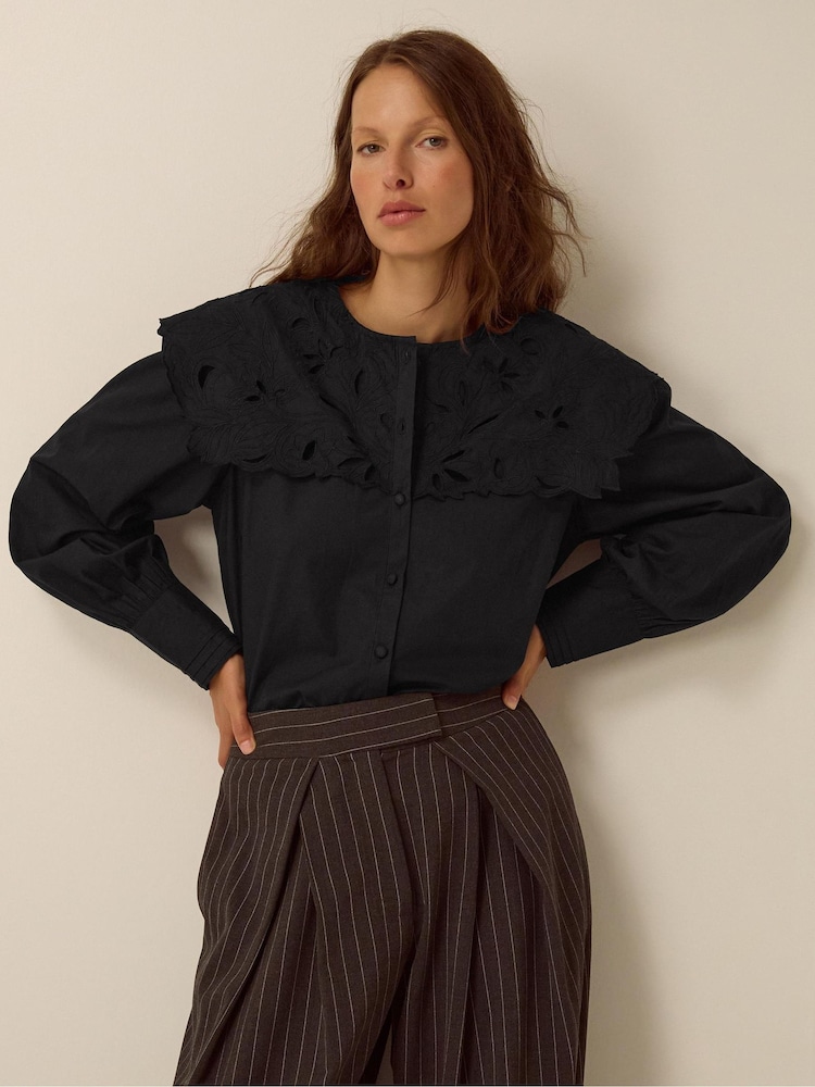 Monsoon Black Eliana Embroidered Square Collar Shirt - Image 1 of 3