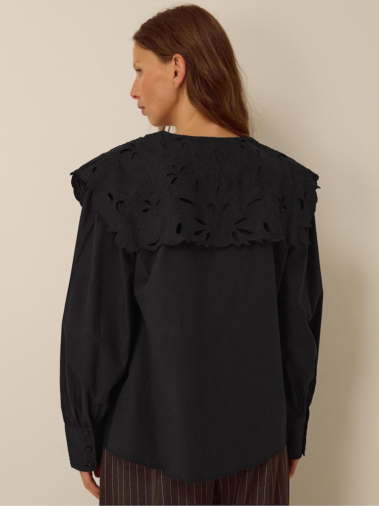 Monsoon Black Eliana Embroidered Square Collar Shirt - Image 3 of 3
