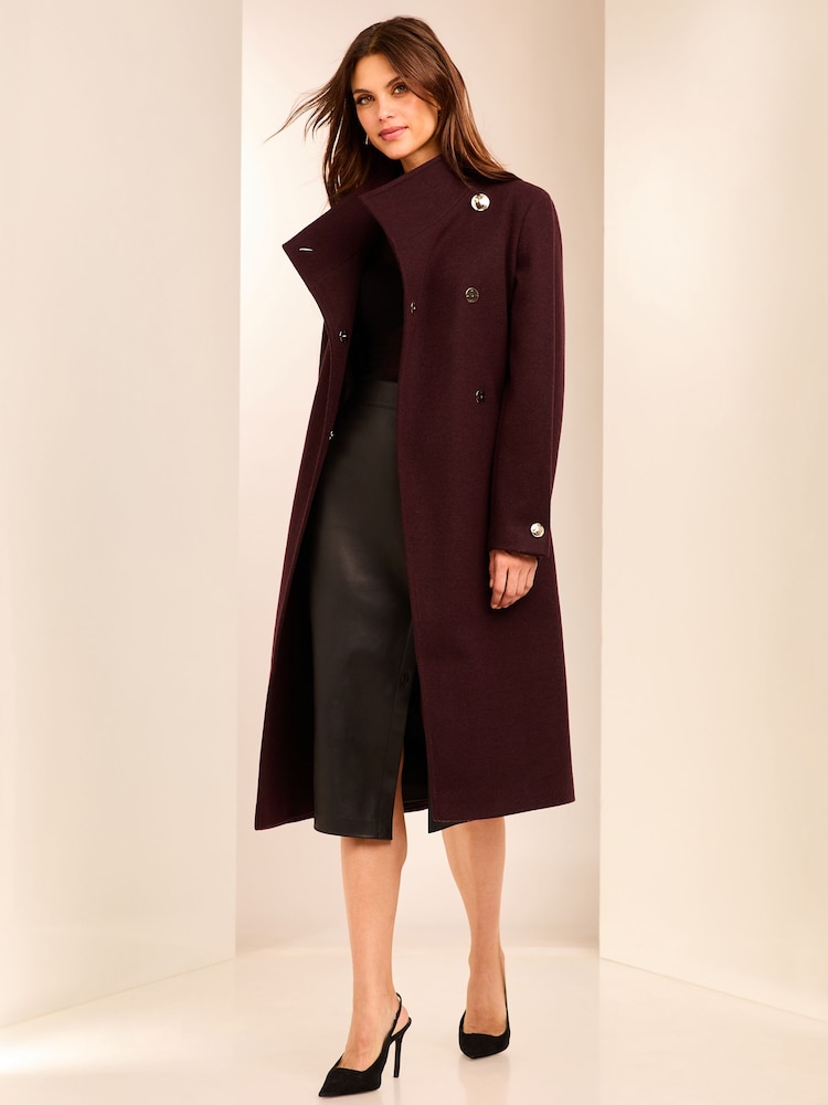 Buy Lipsy Burgundy Funnel Neck Wrap Belted Coat With Wool from