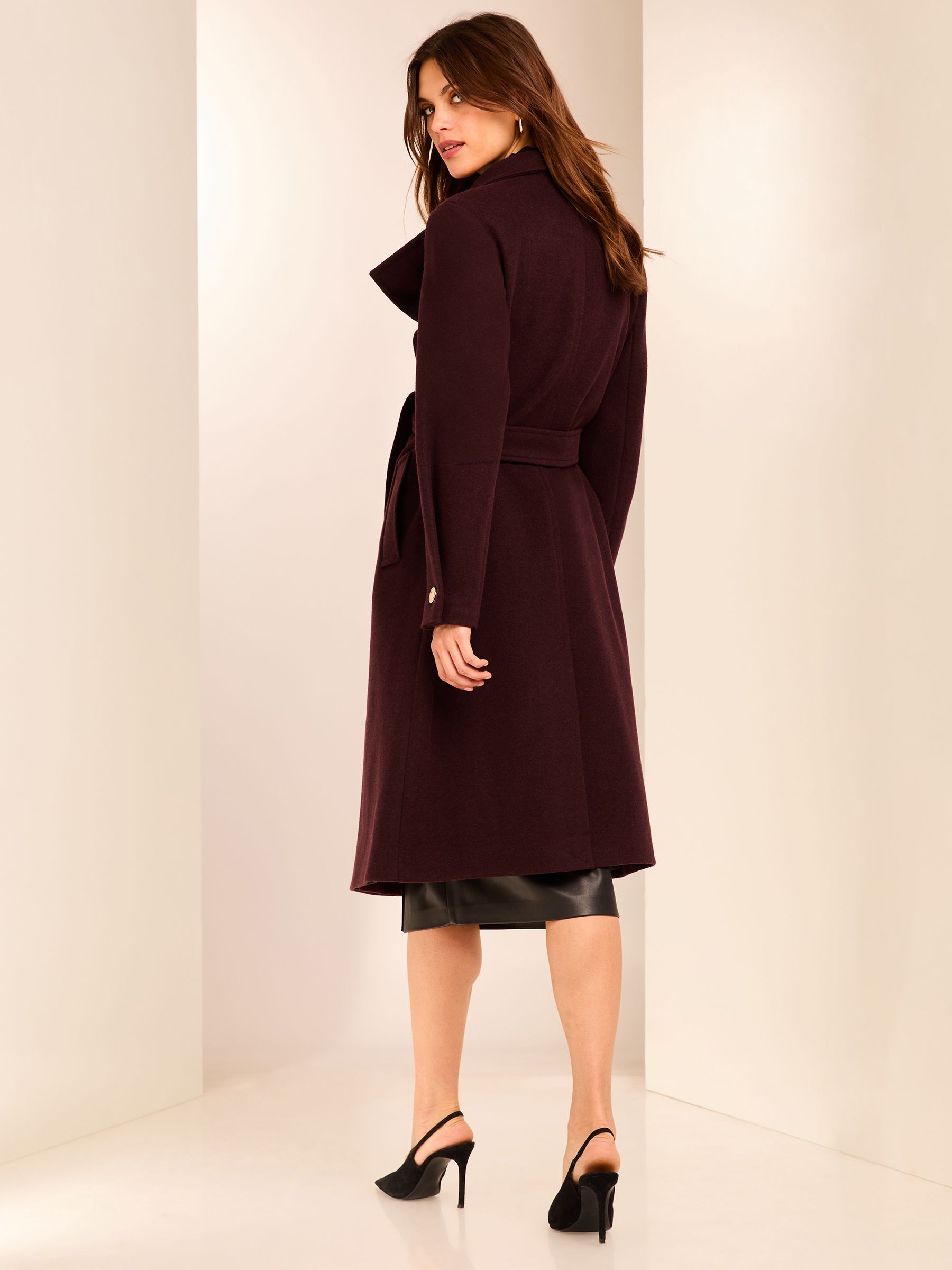 Buy Lipsy Burgundy Funnel Neck Wrap Belted Coat With Wool from Next Ireland