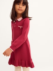 Monsoon Red Scallop Collar Cable Knit Dress - Image 1 of 4
