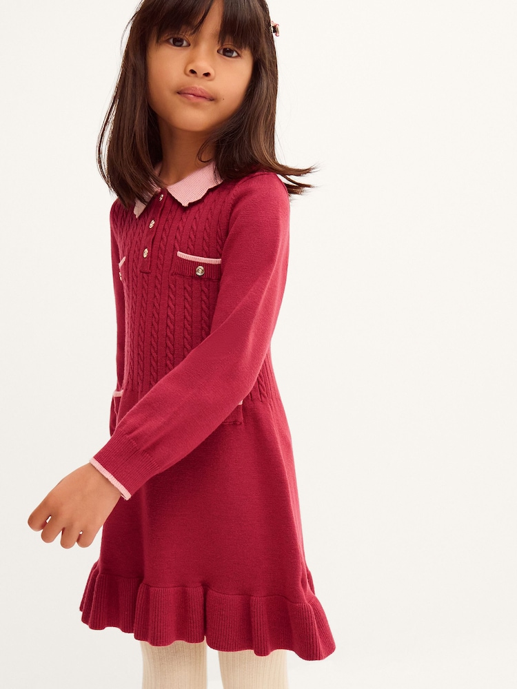 Monsoon Red Scallop Collar Cable Knit Dress - Image 1 of 4 Monsoon Red Scallop Collar Cable Knit Dress - Image 1 of 4