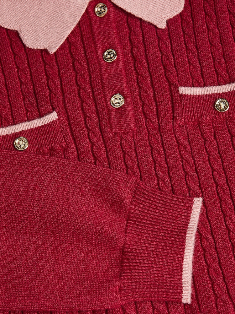 Monsoon Red Scallop Collar Cable Knit Dress - Image 4 of 4 Monsoon Red Scallop Collar Cable Knit Dress - Image 4 of 4