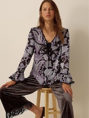 Monsoon Black Claudia Floral Devoré Top - Image 1 of 5