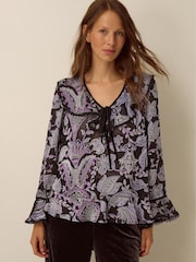 Monsoon Black Claudia Floral Devoré Top - Image 2 of 5
