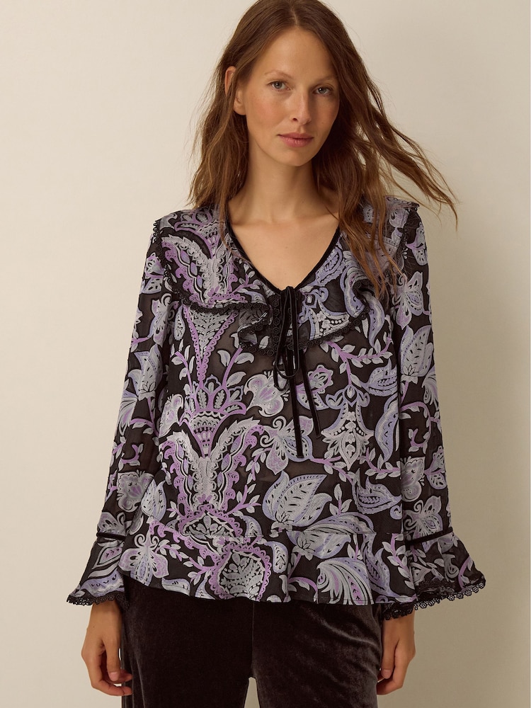 Monsoon Black Claudia Floral Devoré Top - Image 2 of 5