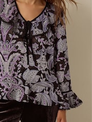 Monsoon Black Claudia Floral Devoré Top - Image 4 of 5
