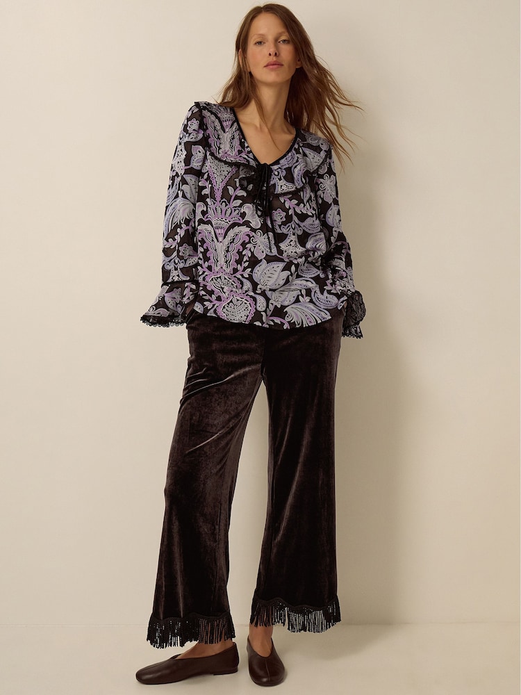 Monsoon Black Claudia Floral Devoré Top - Image 5 of 5