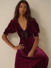 Monsoon Red Vera V-Neck Velvet Midi Dress - Image 3 of 4