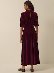 Monsoon Red Vera V-Neck Velvet Midi Dress - Image 4 of 4