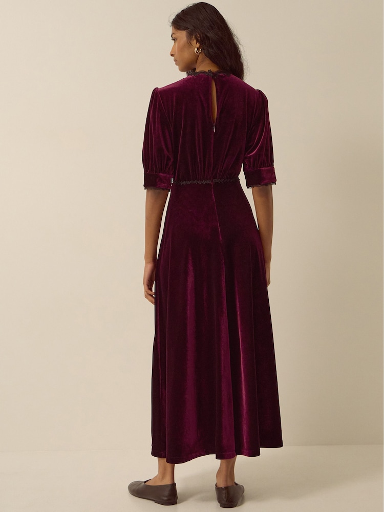 Monsoon Red Vera V-Neck Velvet Midi Dress - Image 4 of 4 Monsoon Red Vera V-Neck Velvet Midi Dress - Image 4 of 4
