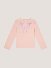 Monsoon Pink Sequin Bow Long Sleeve Top - Image 2 of 4