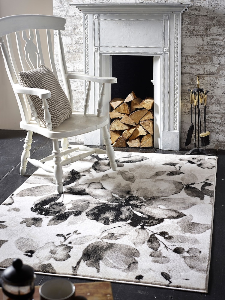 Origins Grey Watercolour Floral Rug - Image 1 of 2