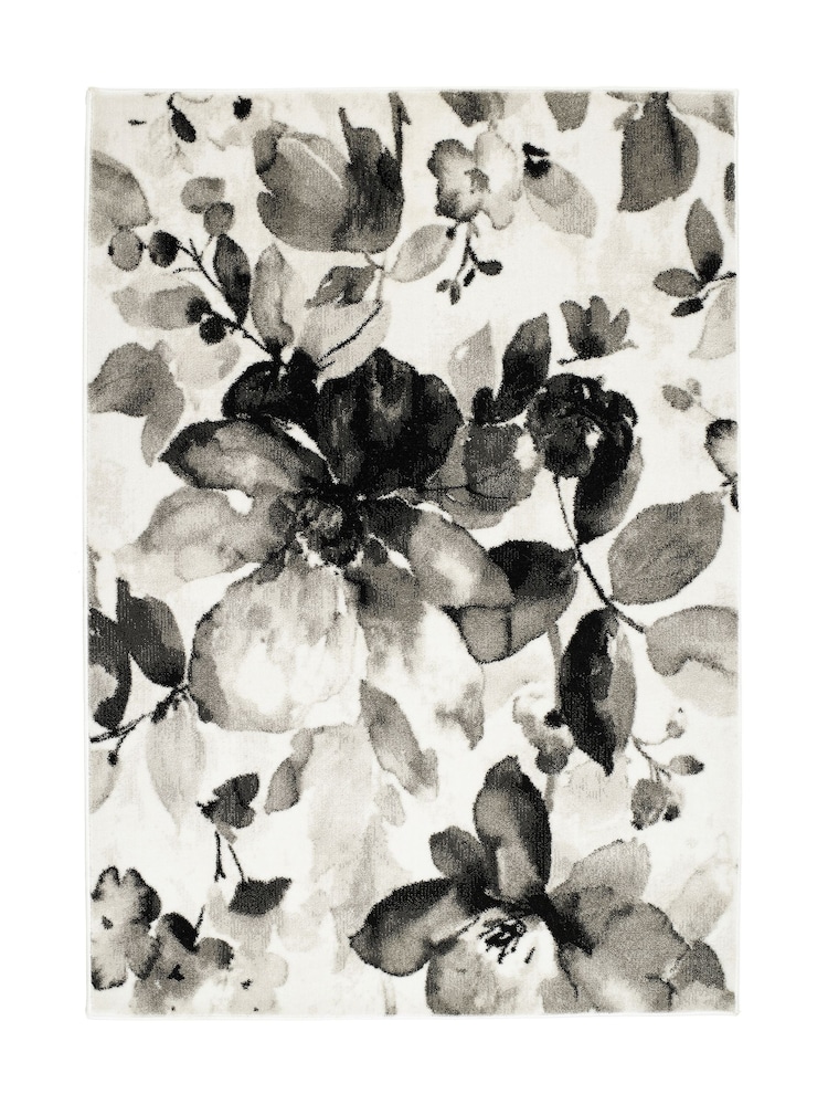 Origins Grey Watercolour Floral Rug - Image 2 of 2