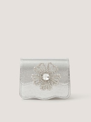 Monsoon Silver Mini Diamanté Flower Metallic Bag - Image 1 of 3
