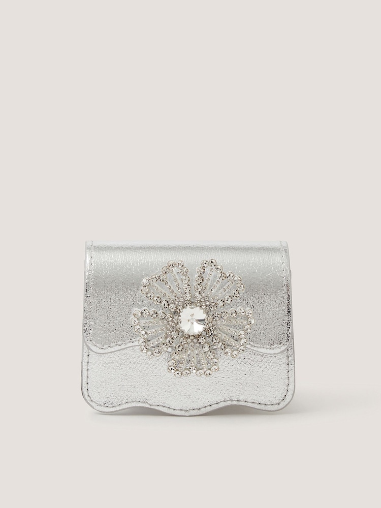 Monsoon Silver Mini Diamanté Flower Metallic Bag - Image 1 of 3 Monsoon Silver Mini Diamanté Flower Metallic Bag - Image 1 of 3