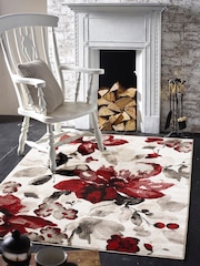 Origins Red Watercolour Floral Rug - Image 1 of 2