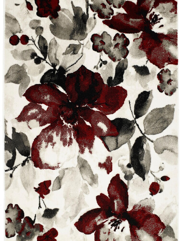 Origins Red Watercolour Floral Rug - Image 2 of 2