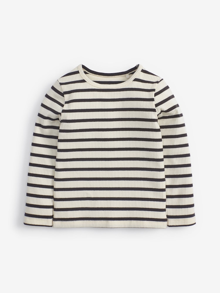 Black/White Stripe Cotton Rich Long Sleeve Rib T-Shirt (3mths-7yrs) - Image 1 of 3