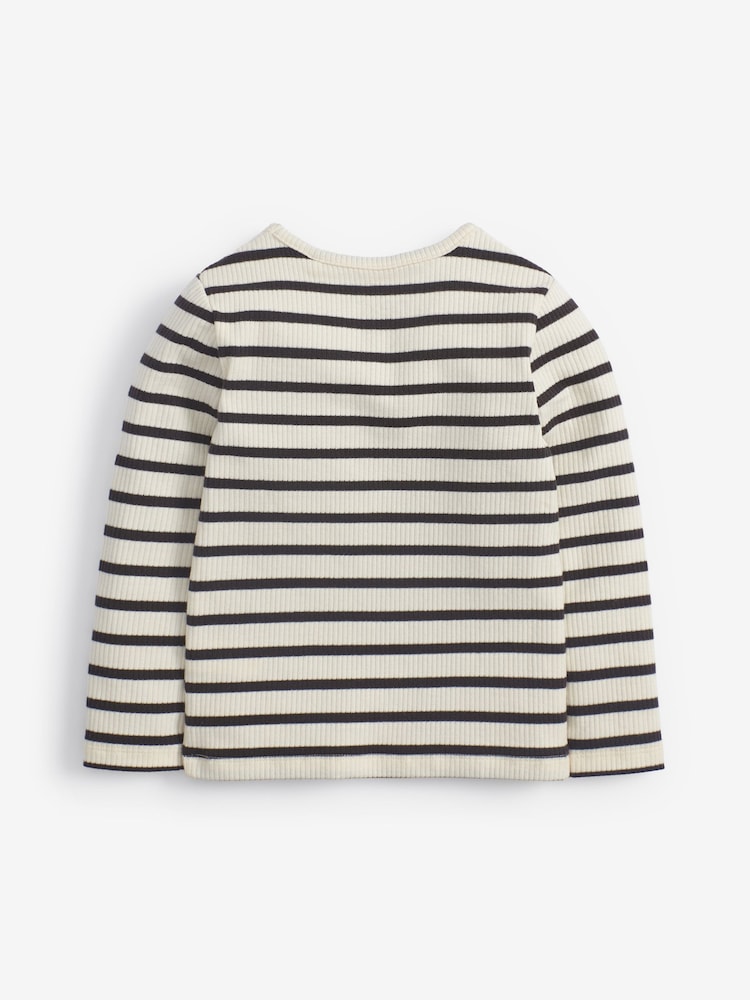 Black/White Stripe Cotton Rich Long Sleeve Rib T-Shirt (3mths-7yrs) - Image 2 of 3