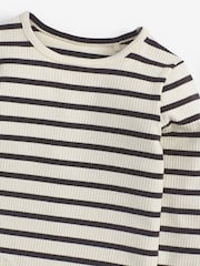 Black/White Stripe Cotton Rich Long Sleeve Rib T-Shirt (3mths-7yrs) - Image 3 of 3