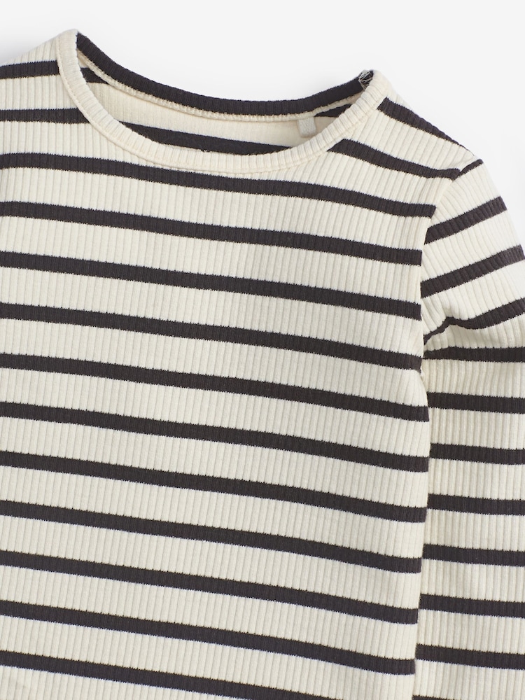 Black/White Stripe Cotton Rich Long Sleeve Rib T-Shirt (3mths-7yrs) - Image 3 of 3