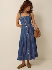Monsoon Blue Chiara Belted Denim Midi Dress - Image 1 of 6