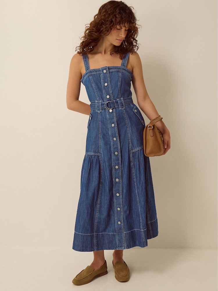 Monsoon Blue Chiara Belted Denim Midi Dress - Image 1 of 6