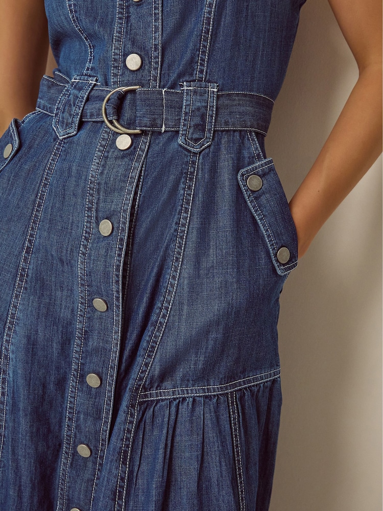 Monsoon Blue Chiara Belted Denim Midi Dress - Image 2 of 6