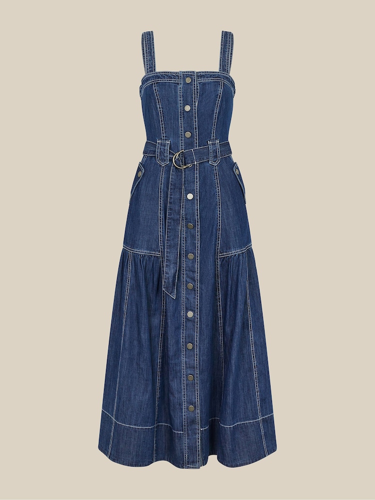 Monsoon Blue Chiara Belted Denim Midi Dress - Image 6 of 6