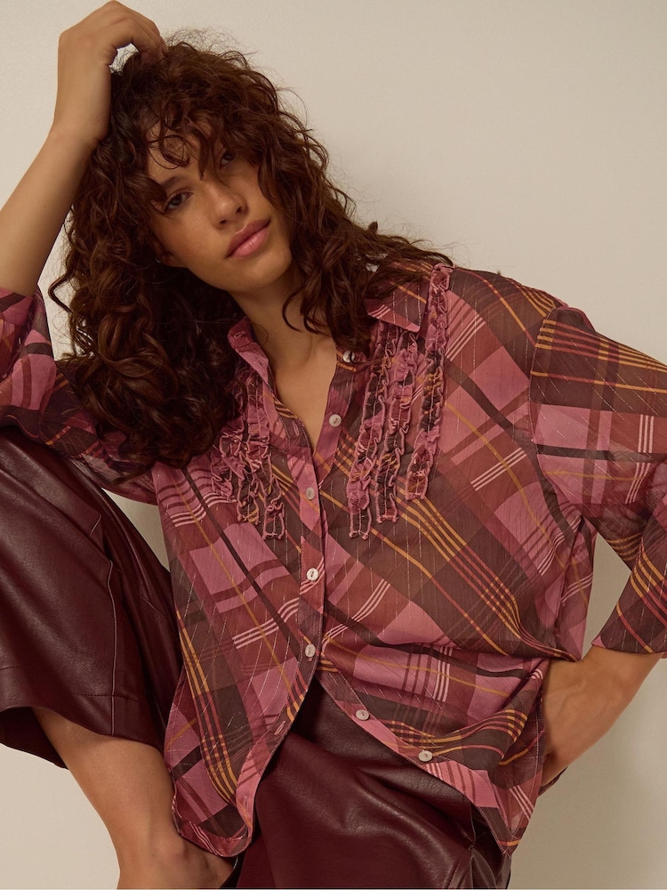 Monsoon Pink Melinda Ruffle Check Shirt - Image 1 of 5 Monsoon Pink Melinda Ruffle Check Shirt - Image 1 of 5