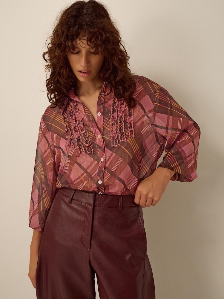 Monsoon Pink Melinda Ruffle Check Shirt - Image 5 of 5 Monsoon Pink Melinda Ruffle Check Shirt - Image 5 of 5