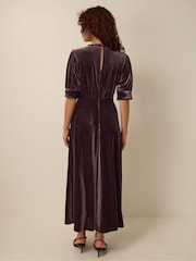 Monsoon Brown Vera V-Neck Velvet Midi Dress - Image 3 of 3